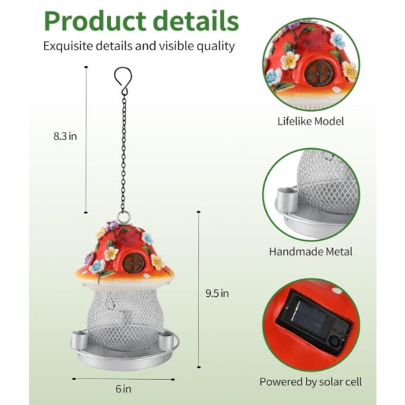 Large Solar Cell/ Metal Mesh/ Mushroom-Shaped Rasin Bird Feeder for Outdoors - Picture 2 of 12